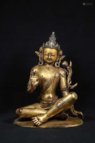 Copper and gold lotus hands bodhisattvaSize: 27.5 cm wide, 3...