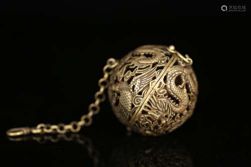 , silver and gold hollow out longfeng auspicious aroma ball,...