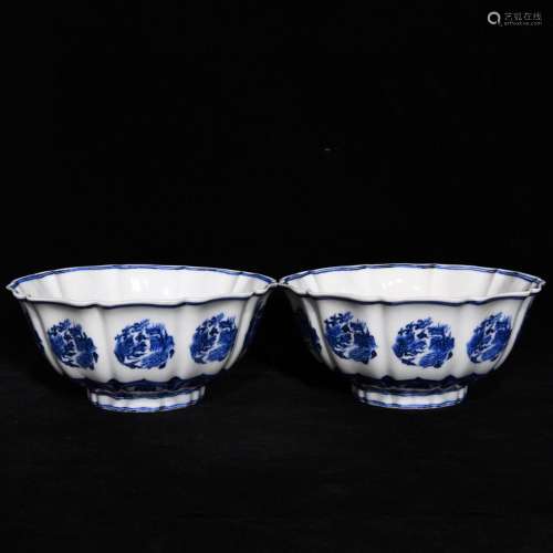 Blue and white grain ten bowl 8.8 x19 edges