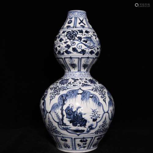 Blue and white four love figure 47.3 x24.5 gourd bottle