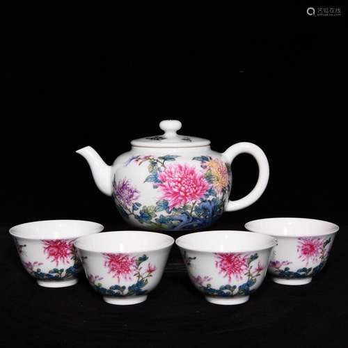 Enamel decorated butterfly tattoo tea set, high pot 9.8 diam...