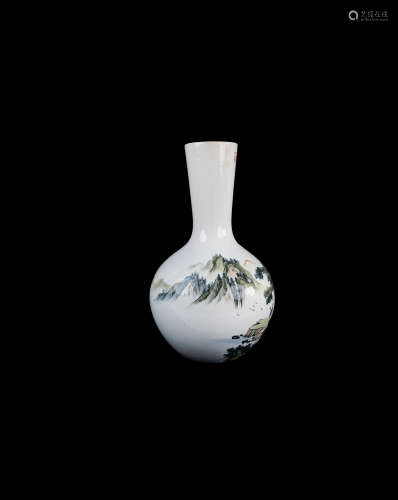 醴陵瓷山水纹天球瓶