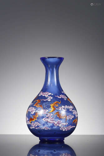 A Chinese Blue Glass Bats In Cloud Yuhuchun, Daoguang Mark