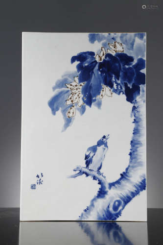 A Chinese Blue And White Flower And Bird Porcelain Plaque