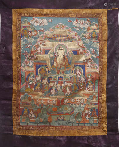 A Painted Thangka Of Avalokitesvara