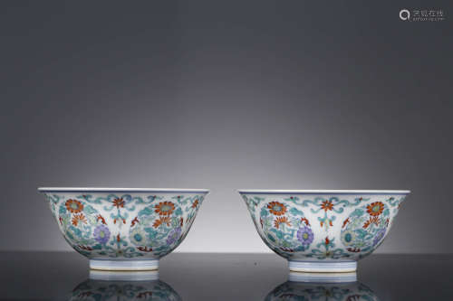 A Pair Of Chinese Doucai Floral Bowls