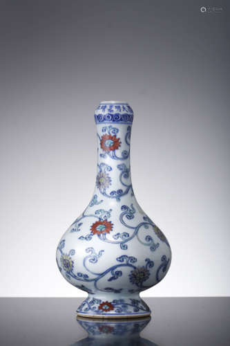 A Chinese Blue And White Doucai Flower Garlic-Head Bottle, J...