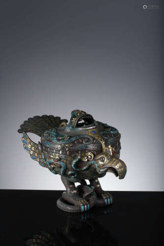 A Gold And Silver Inlaying Bronze Bird-Form Zun
