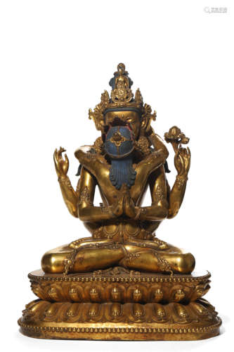 A Gilt-Bronze Statue Of Four-Armed Avalokitesvara