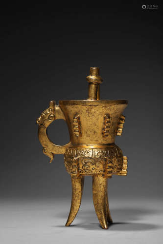 A Chinese Gilt Bronze Jue Cup