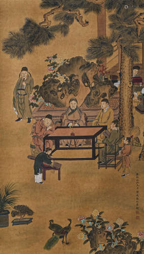 A Chinese Friend Meeting Painting, Ink And Color On Silk, Yu...