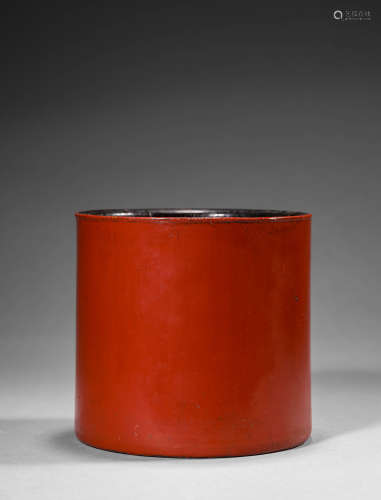 A Red Lacquer Wood Brush Pot