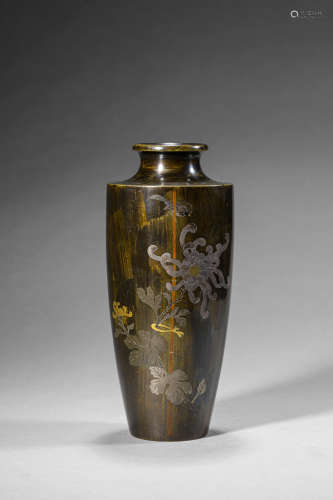 A Chinese Silver And Gold Inlay Vase