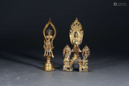 Two Gilt-Bronze Statues Of Buddha