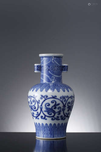 A Chinese Blue And White Interlocking Floral Vase