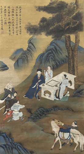 A Chinese Figure Story Painting, Ink And Color On Silk, Zhao...