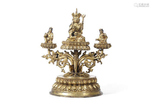 A Gilt-Bronze Statue Of Buddha And Two Attendants