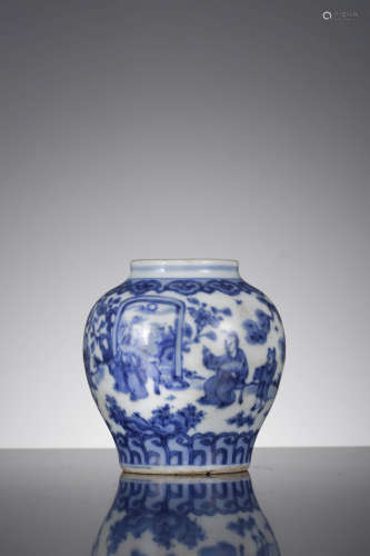 A Chinese Blue And White Figure And Story Jar, Jiajing Mark