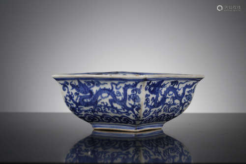 A Chinese Blue And White Dragon Square Bowl, Jiajing Mark