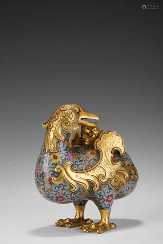 A Chinese Closinonne Enamel Gilt Mythical Beast Ornament