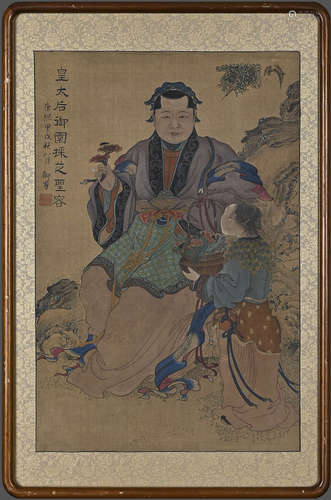 A Chinese Figure Painting, Ink And Color On Silk, Wood Frame...