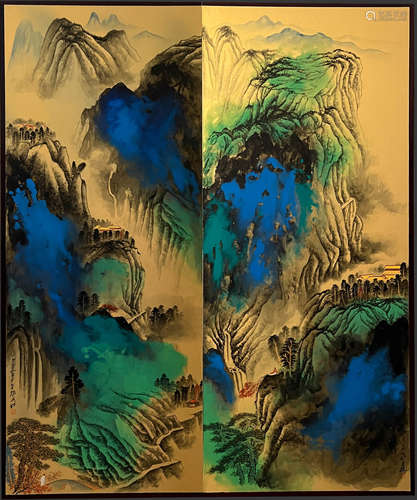 A Chinese Landscape Painting On Gold Foil Screen, Zhang Daqi...