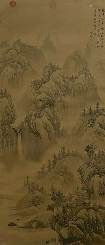 A Chinese Landscape Painting, Ink And Color On Silk, Shen Zh...