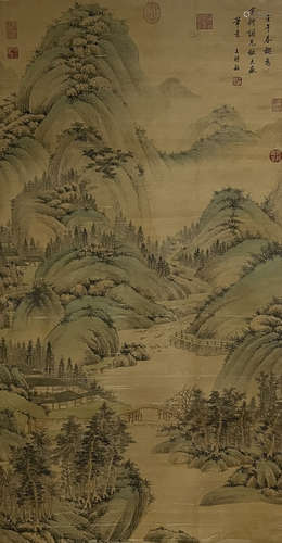 A Chinese Landscape Painting, Ink And Color On Silk, Wang Sh...