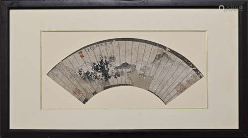 A Chinese Landscape Fan Painting, Guan Daosheng Mark, Wood F...