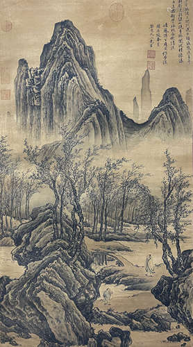 A Chinese Landscape Painting, Ink And Color On Silk, Tang Yi...