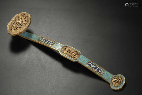 A Chinese Gilt Bronze And Cloisonne Enamel Ruyi Scepter