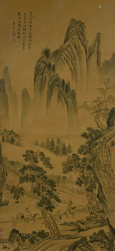 A Chinese Landscape Painting, Ink And Color On Silk, Tang Yi...