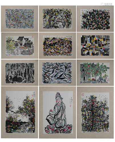 A Chinese Painting Sets, Water Color, Wu Guanzhong Mark