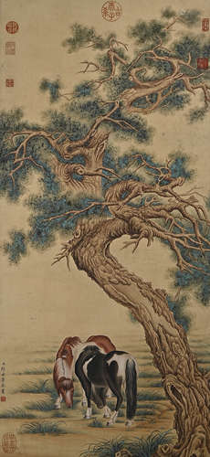 A Chinese Horse Painting, Ink And Color On Silk, Hanging Scr...