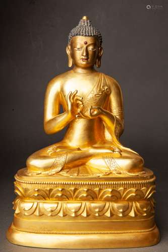 明 銅鎏金佛陀說法像