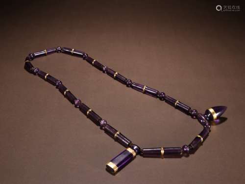 紫水晶包金項鏈。