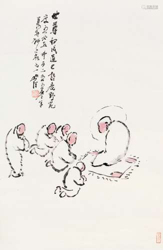 圆霖法师 五必丘 设色纸本