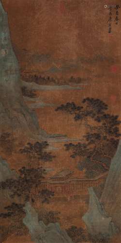 唐寅 山水 设色绢本立轴