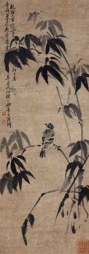 罗聘 竹雀 水墨纸本立轴
