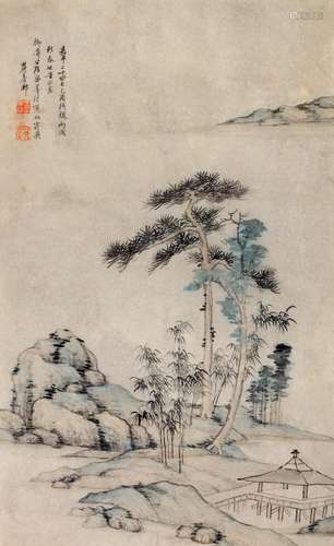 王原祁 山水 设色纸本镜心