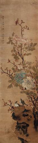 恽冰 花鸟 设色纸本立轴