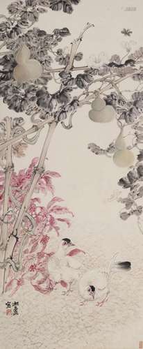 陈摩 和平鸽 设色纸本立轴