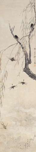 陈康侯 柳蝉 设色纸本立轴