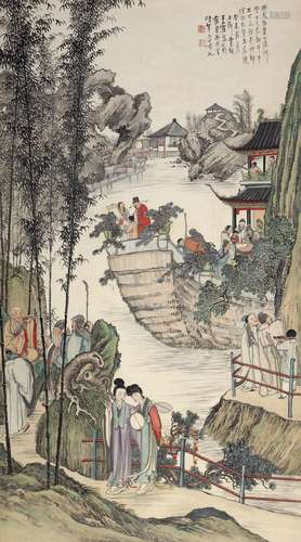 王云轩 西园雅集 设色纸本立轴