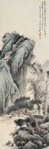 顾沄 秋润石头泉 设色纸本立轴