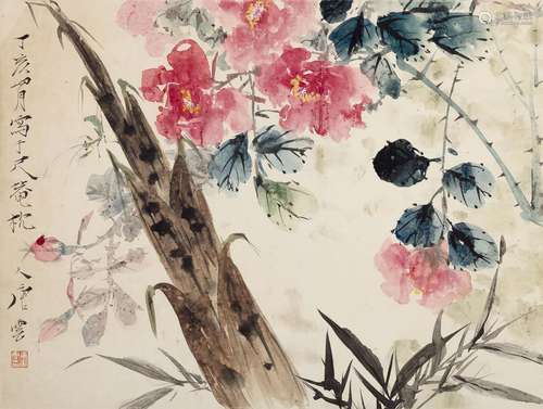 唐云 花卉 设色纸本镜心