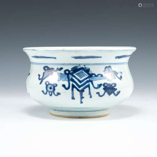 清康熙   青花博古圖爐A Chinese blue and white censerKangxi p...