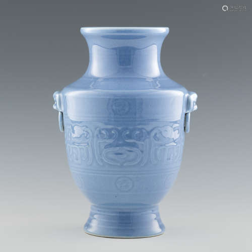 民國   天青釉饕餮紋尊A Chinese celadon-glazed taotie vaseRep...