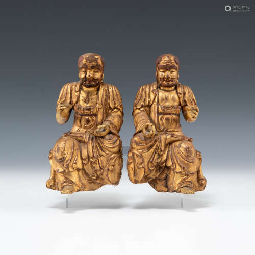 十八世紀   木漆金羅漢兩尊A pair of Chinese gilt-wood luohan1...