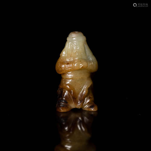十九世紀   玉雕關公A Chinese carved jade figure of Guan Gong...